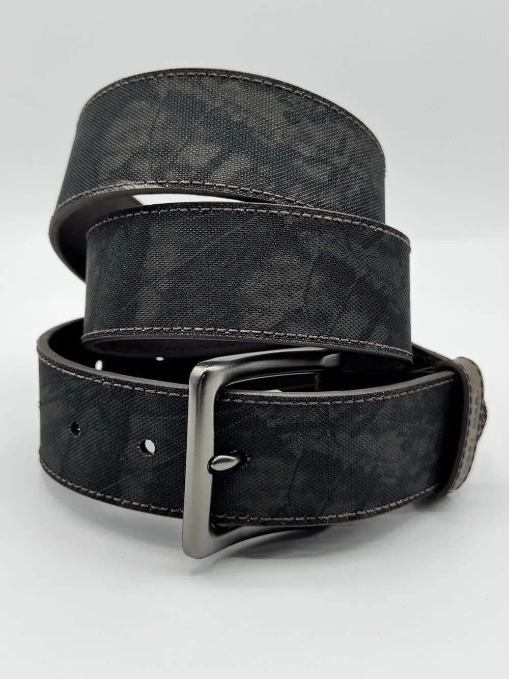 Men’s Mossy Oak Medium 34-36 Green Black Leather Camo Canvas Belt